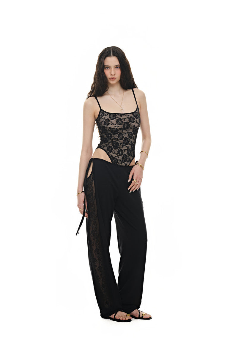 DEEP ROUND NECK LACE BODYSUIT (BLACK)