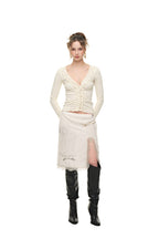 FRILL TRIM V-NECK CARDIGAN (IVORY)