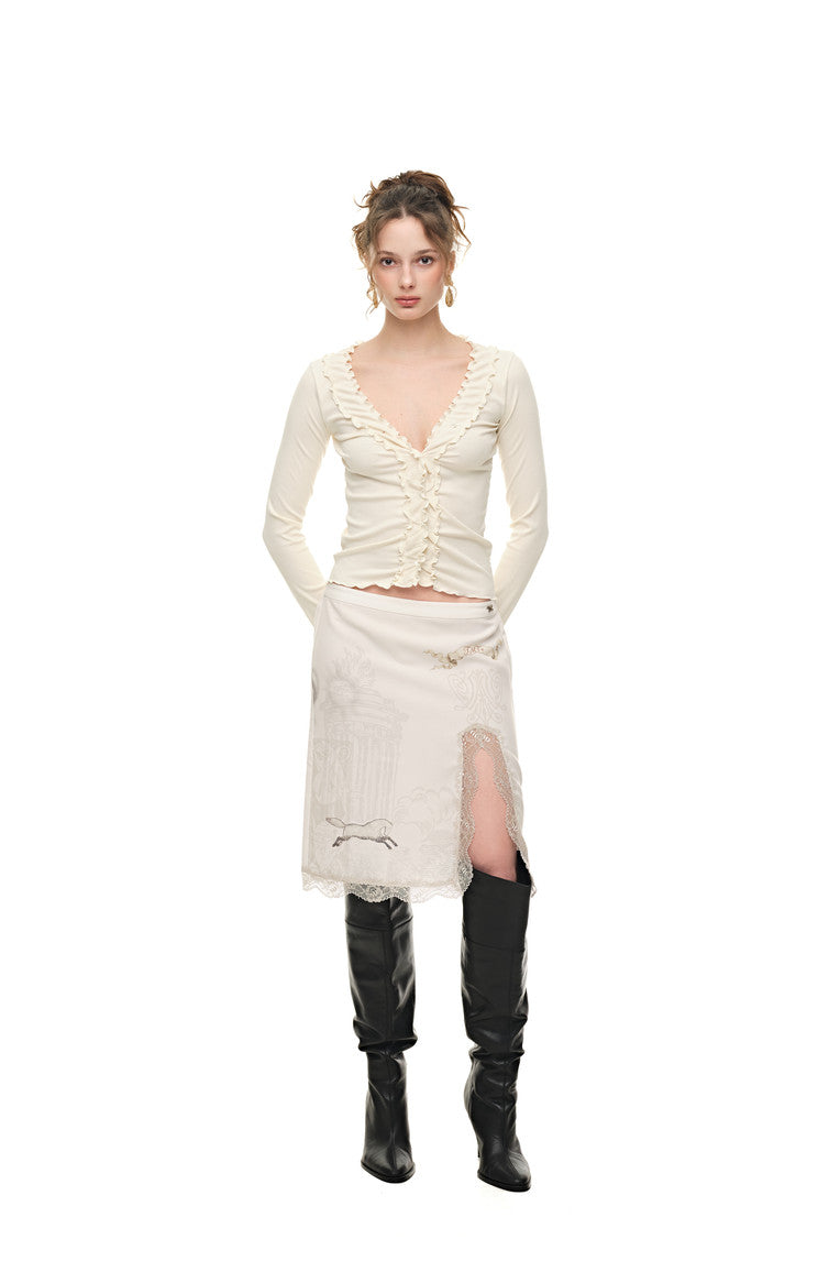 FRILL TRIM V-NECK CARDIGAN (IVORY)