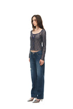 METALLIC FLORAL 02 KEYHOLE TIE TOP (NAVY) - 3