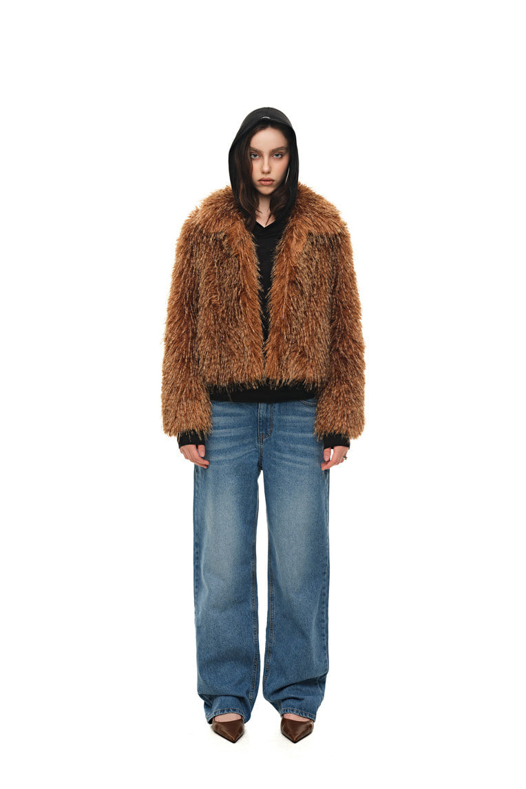 FAUX FUR 02 CROPPED JACKET (CAMEL) - 2