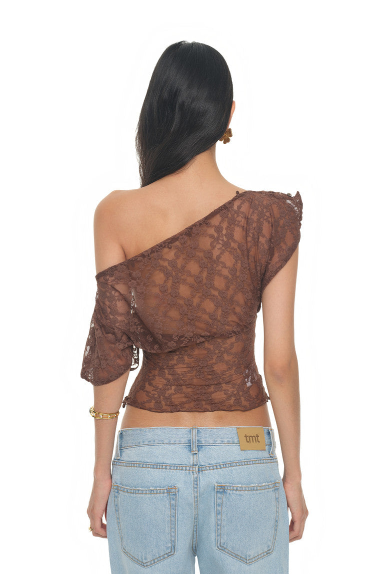 LACE BUTTON TOP (BROWN)