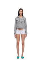 FOLK PATTERN 02 CROP WAFFLE ZIP-UP HOODIE (MELANGE GREY)