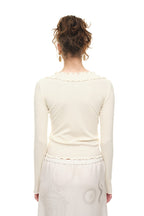 FRILL TRIM V-NECK CARDIGAN (IVORY)