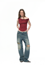 ASYMMETRIC ONE SHOULDER SLEEVELESS TOP (MAROON)