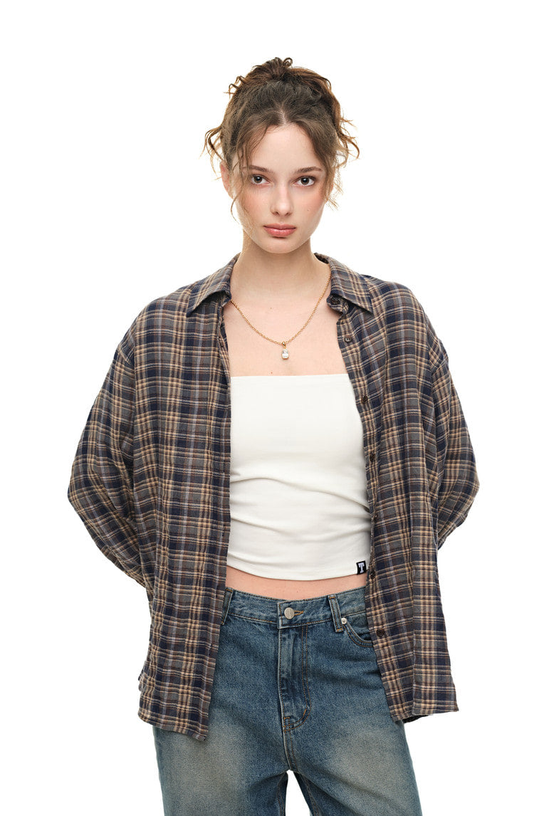PLAID OVERSIZED SHIRT (NAVY)