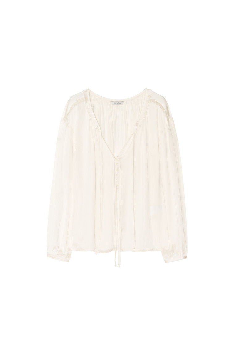 FRILL TRIM TIE BLOUSE (IVORY)