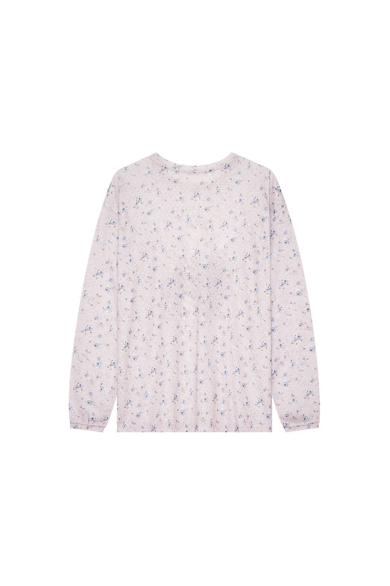 FLORAL POINTELLE LONG SLEEVE T-SHIRT (LIGHT PINK)