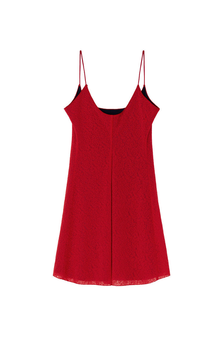 SPAGHETTI STRAP LACE MINI DRESS (RED)