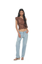 LACE BUTTON TOP (BROWN)