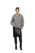 LACE POINT LEATHER MIDI SKIRT (BLACK)
