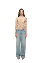 METALLIC FLORAL KEYHOLE TIE TOP (YELLOW)