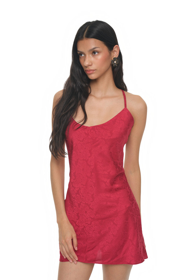 OPEN BACK MINI SLIP DRESS (RED)