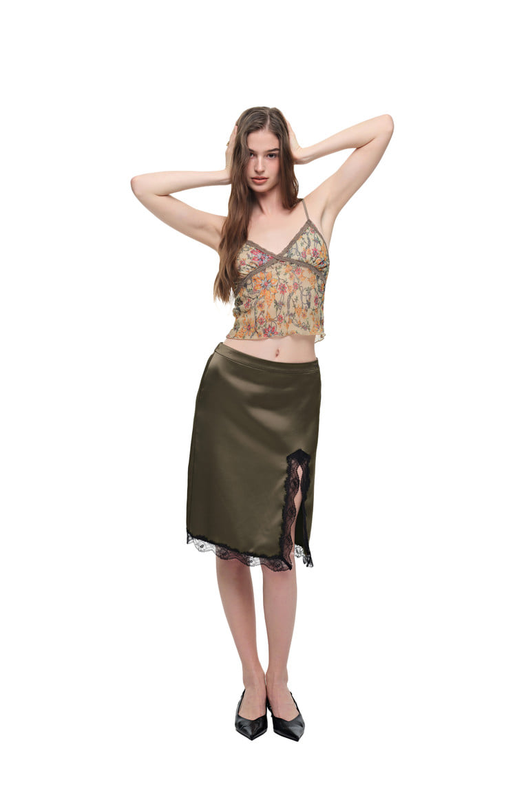 LACE MIDI SKIRT (KHAKI)