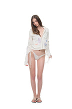FOLK PATTERN CROP WAFFLE ZIP-UP HOODIE (WHITE)