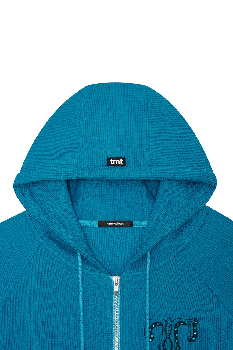 LEO HOTFIX WAFFLE ZIP-UP HOODIE (TEAL)