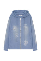 ZODIAC HOTFIX WAFFLE ZIP-UP HOODIE (WASHED BLUE)