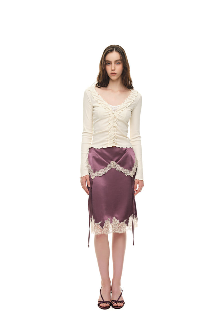 LACE TRIM GARTER MIDI SKIRT (PURPLE)