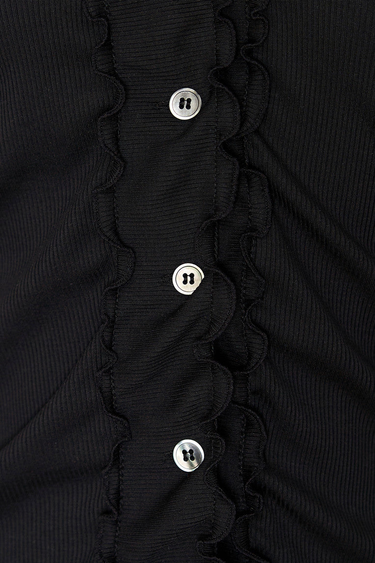 FRILL TRIM V-NECK CARDIGAN (BLACK)