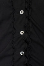 FRILL TRIM V-NECK CARDIGAN (BLACK)