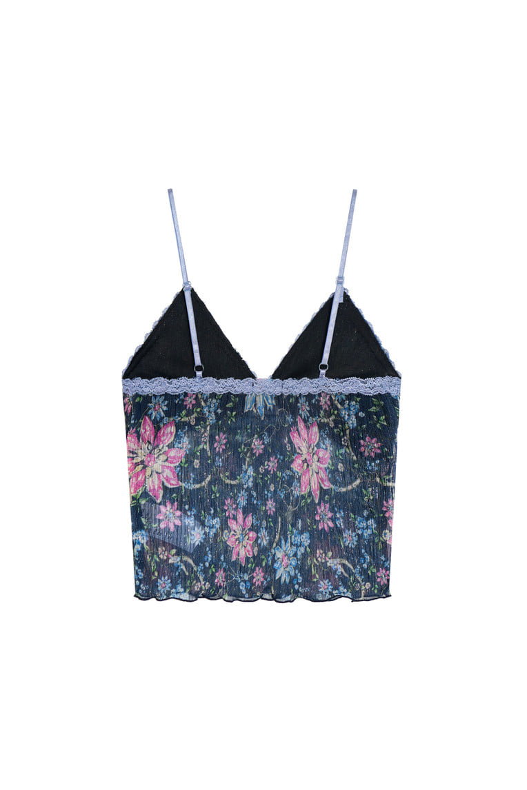 [Ships June 5] METALLIC FLORAL 03 LACE CAMI TOP (NAVY)