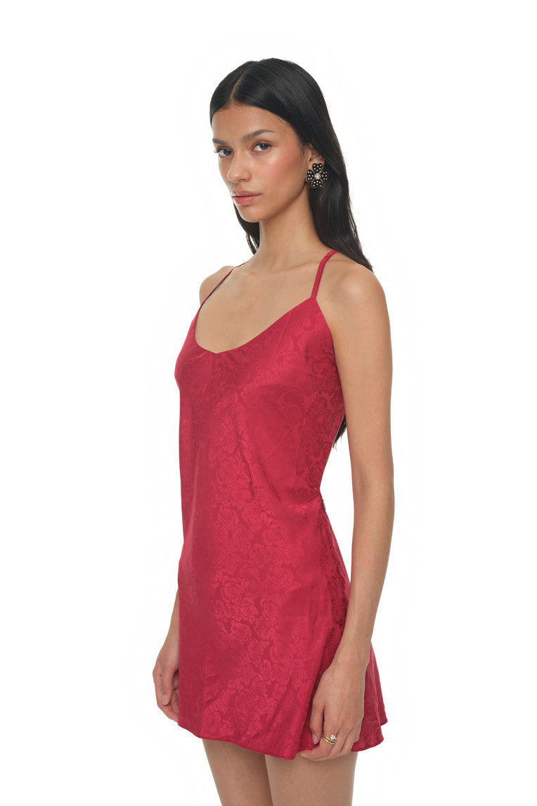OPEN BACK MINI SLIP DRESS (RED)