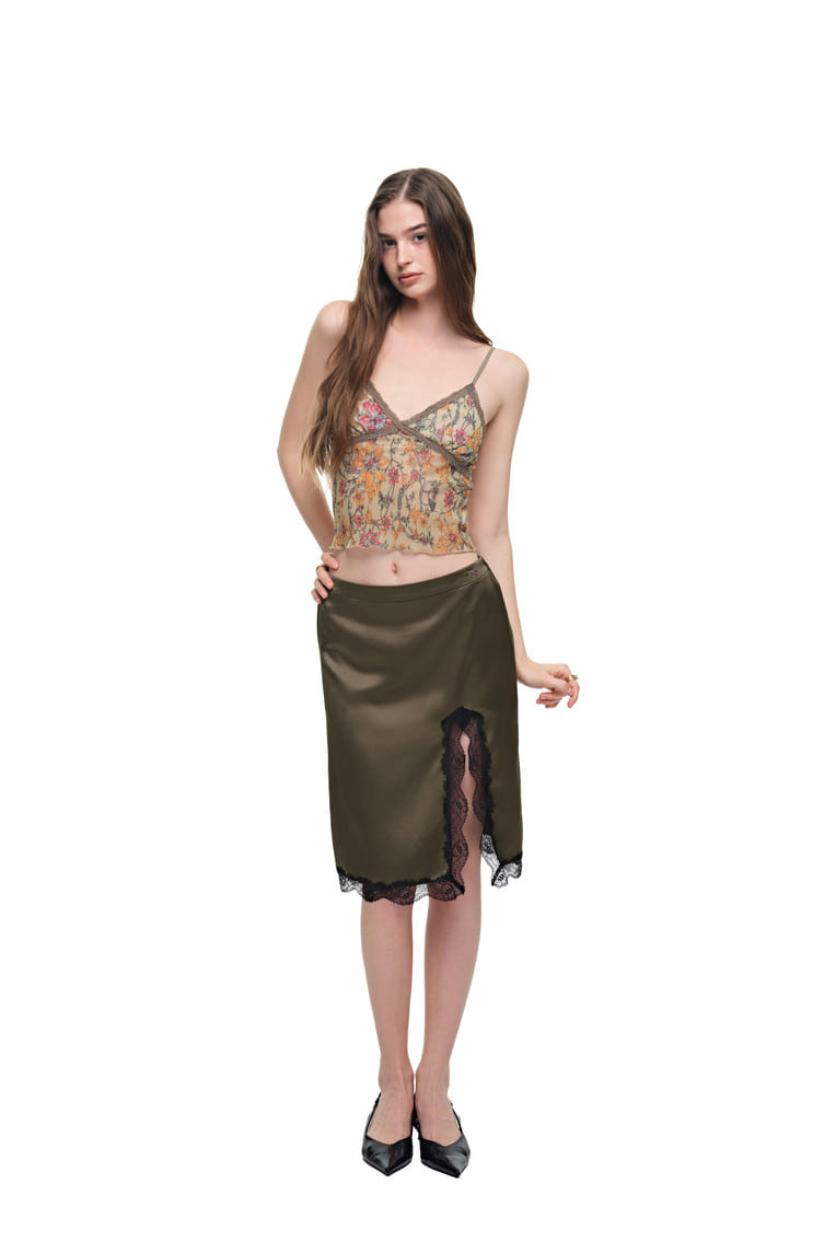 LACE MIDI SKIRT (KHAKI)