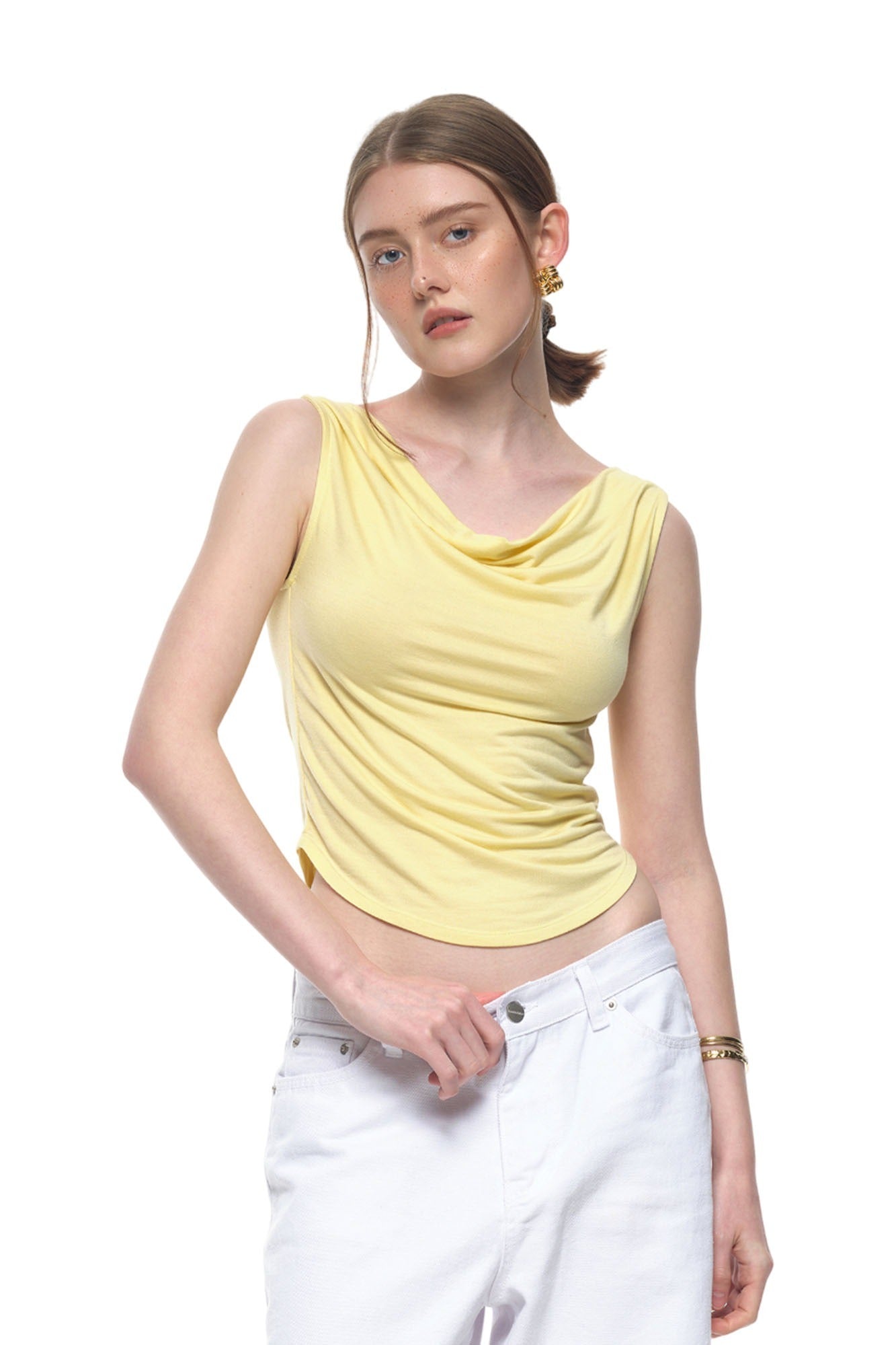 ASYMMETRIC ONE SHOULDER SLEEVELESS TOP (LEMON)