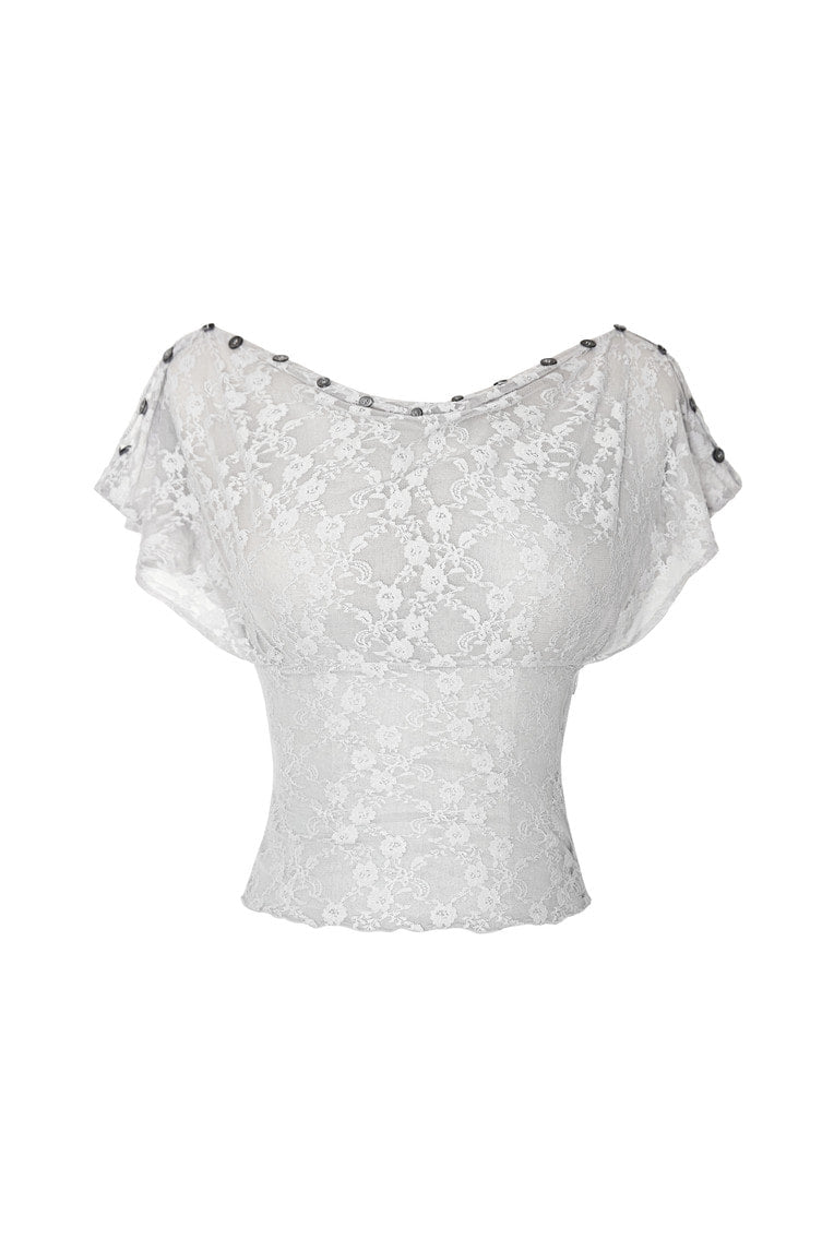 LACE BUTTON TOP (LIGHT GREY)