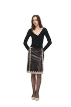 LACE POINT LEATHER MIDI SKIRT (BURGUNDY)
