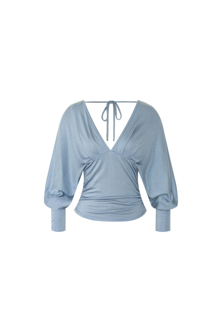 DEEP V-NECK SHIRRING TOP (LIGHT BLUE)