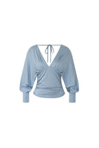 DEEP V-NECK SHIRRING TOP (LIGHT BLUE)