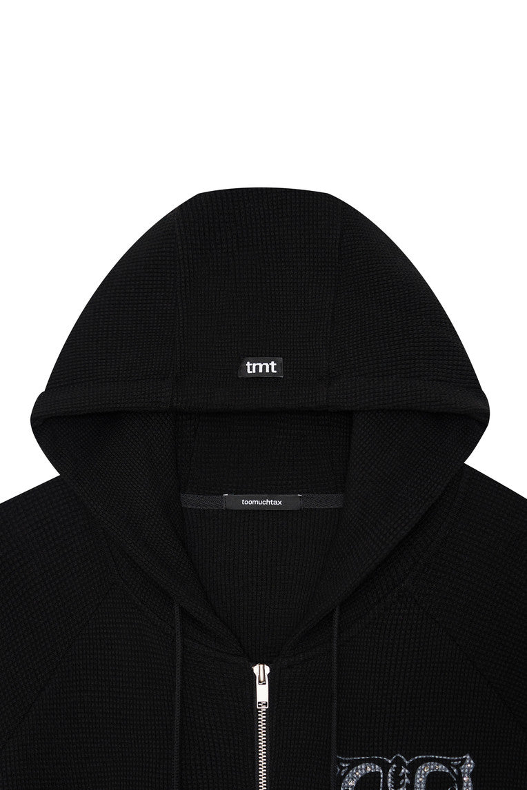 LEO HOTFIX WAFFLE ZIP-UP HOODIE (BLACK)