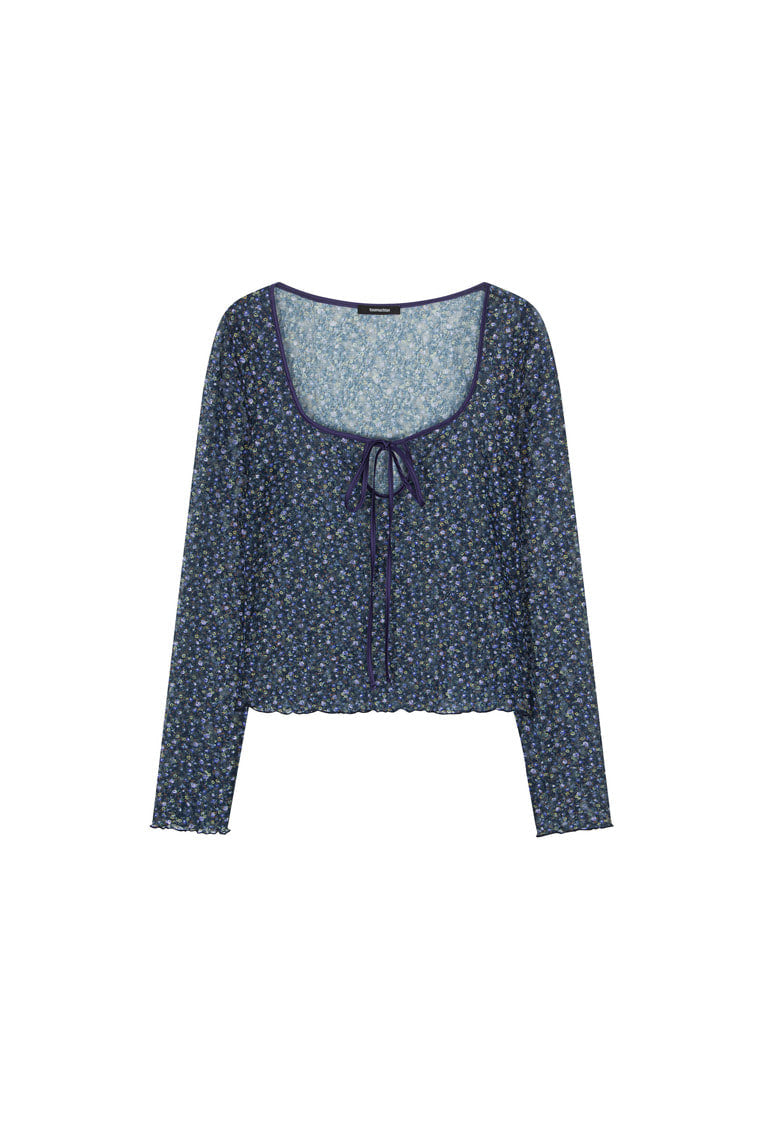 METALLIC FLORAL 02 KEYHOLE TIE TOP (NAVY) - 9