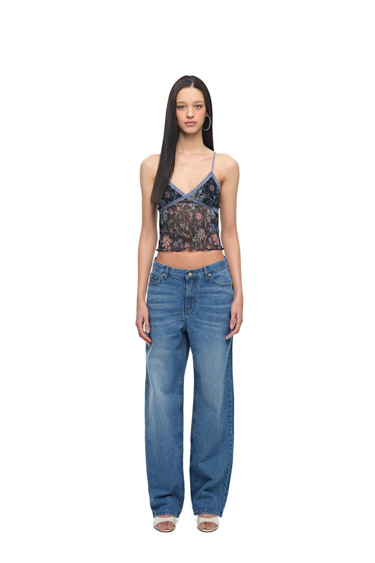 [Ships June 5] METALLIC FLORAL 03 LACE CAMI TOP (NAVY)