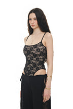 DEEP ROUND NECK LACE BODYSUIT (BLACK)