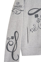FOLK PATTERN 02 CROP WAFFLE ZIP-UP HOODIE (MELANGE GREY)