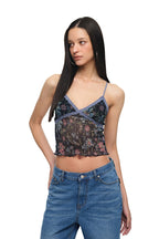 [Ships June 5] METALLIC FLORAL 03 LACE CAMI TOP (NAVY)