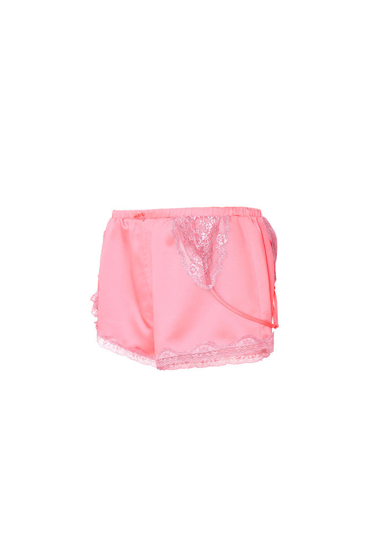 ASYMMETRIC LACE TRIM SLIP SHORTS (PINK)