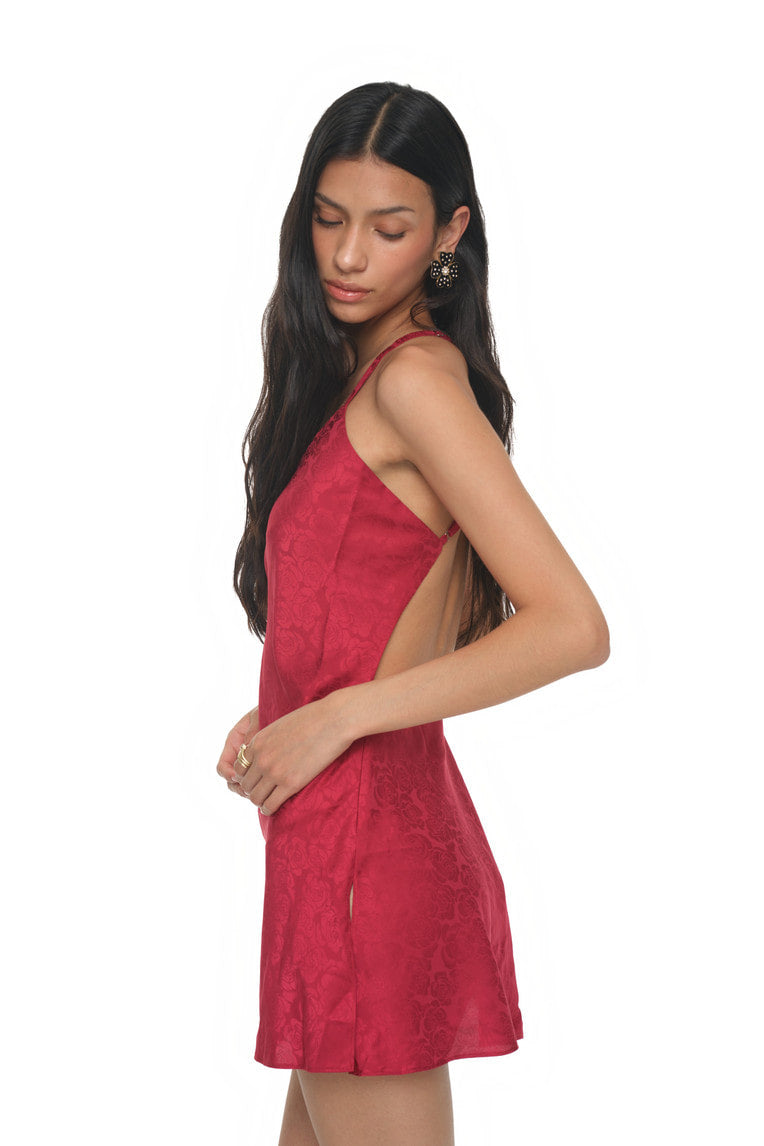 OPEN BACK MINI SLIP DRESS (RED)
