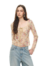 METALLIC FLORAL KEYHOLE TIE TOP (YELLOW)