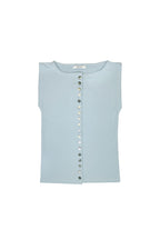 MOTHER OF PEARL BUTTON SLEEVELESS TOP (LIGHT BLUE)