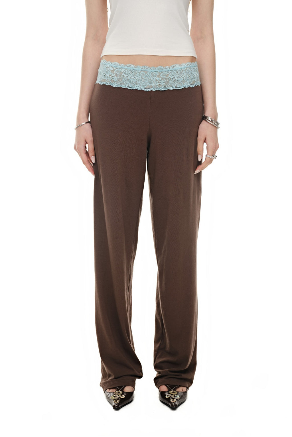 LACE POINT LOOSE-FIT PANTS (BROWN)