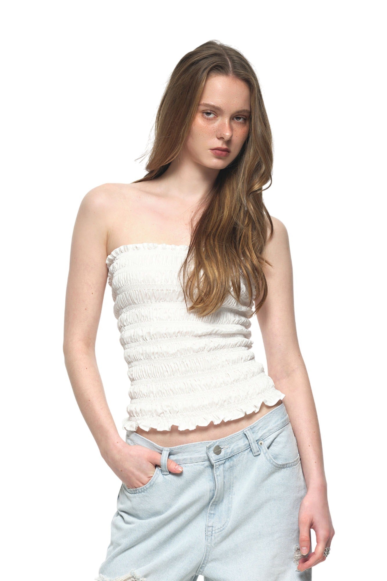 SMOCKED TUBE TOP (WHITE)