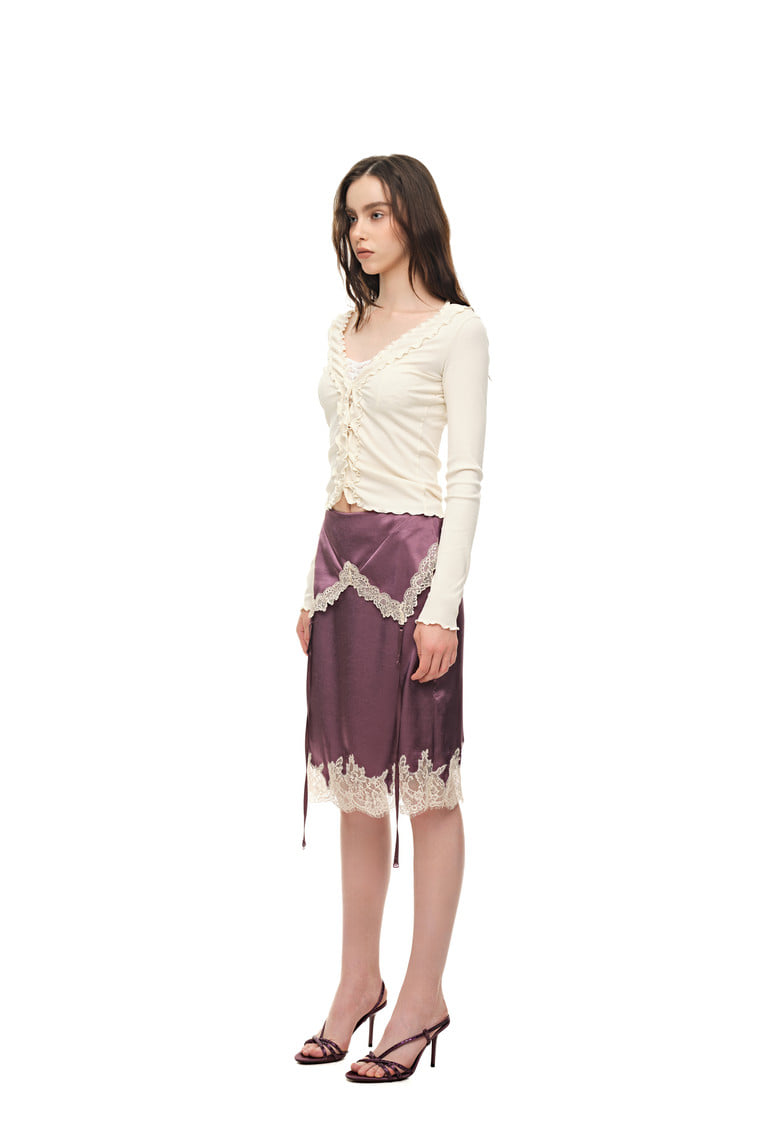 LACE TRIM GARTER MIDI SKIRT (PURPLE)