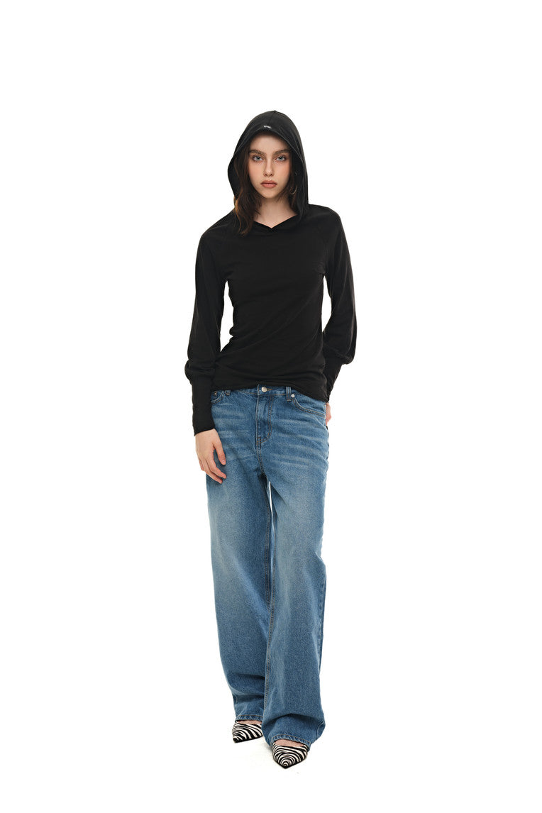SHEER SLIM-FIT HOODIE (BLACK)