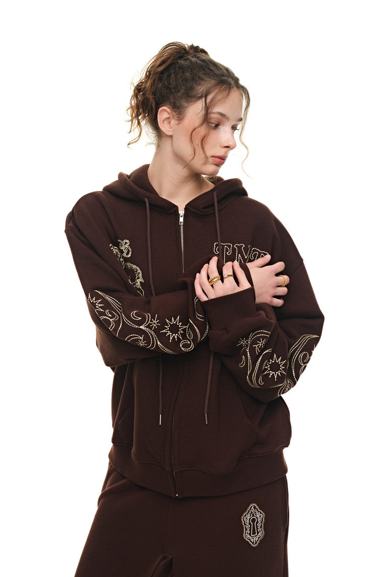ORNAMENT 03 STITCH ZIP-UP HOODIE (BROWN) - 8