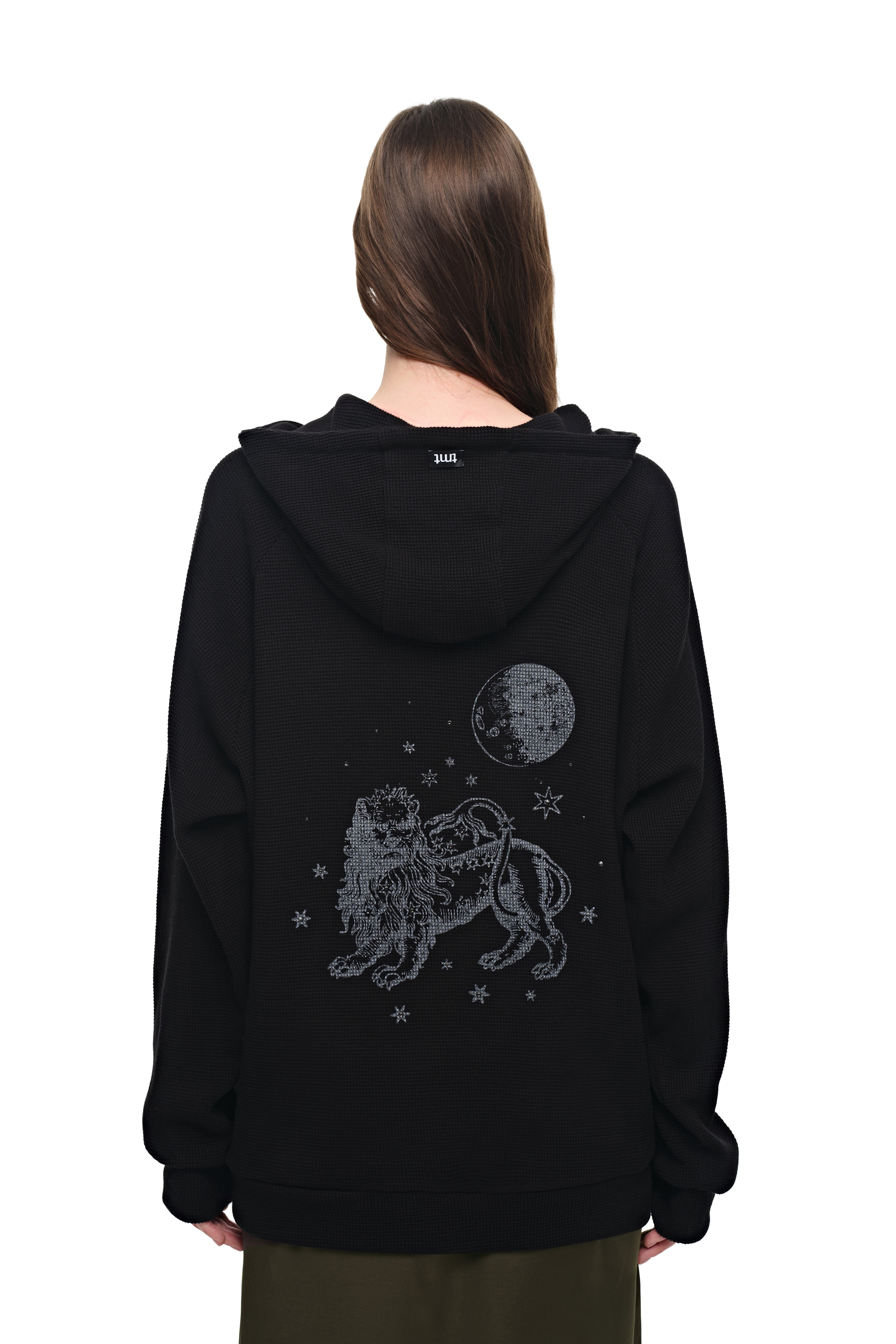 LEO HOTFIX WAFFLE ZIP-UP HOODIE (BLACK)