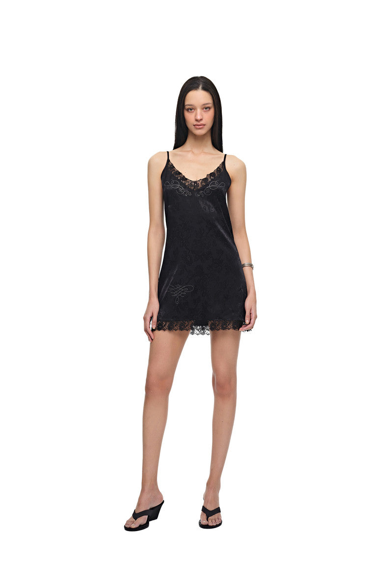 FLORAL HOTFIX MINI SLIP DRESS (BLACK)