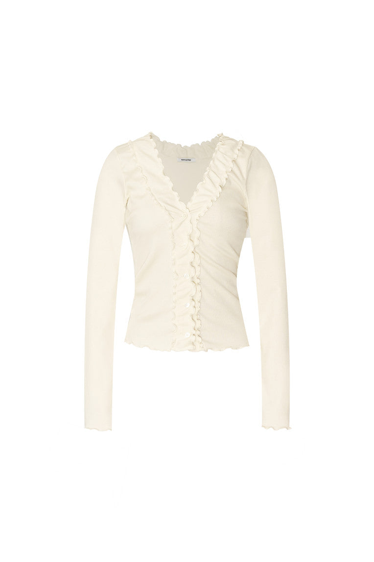 FRILL TRIM V-NECK CARDIGAN (IVORY)